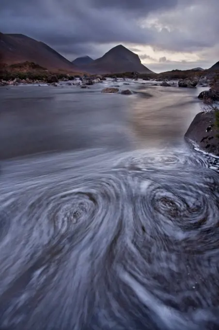 Eddies in the River Sligachan with Marsco in background. Isle of Skye, Scotland, UK, October 2011.