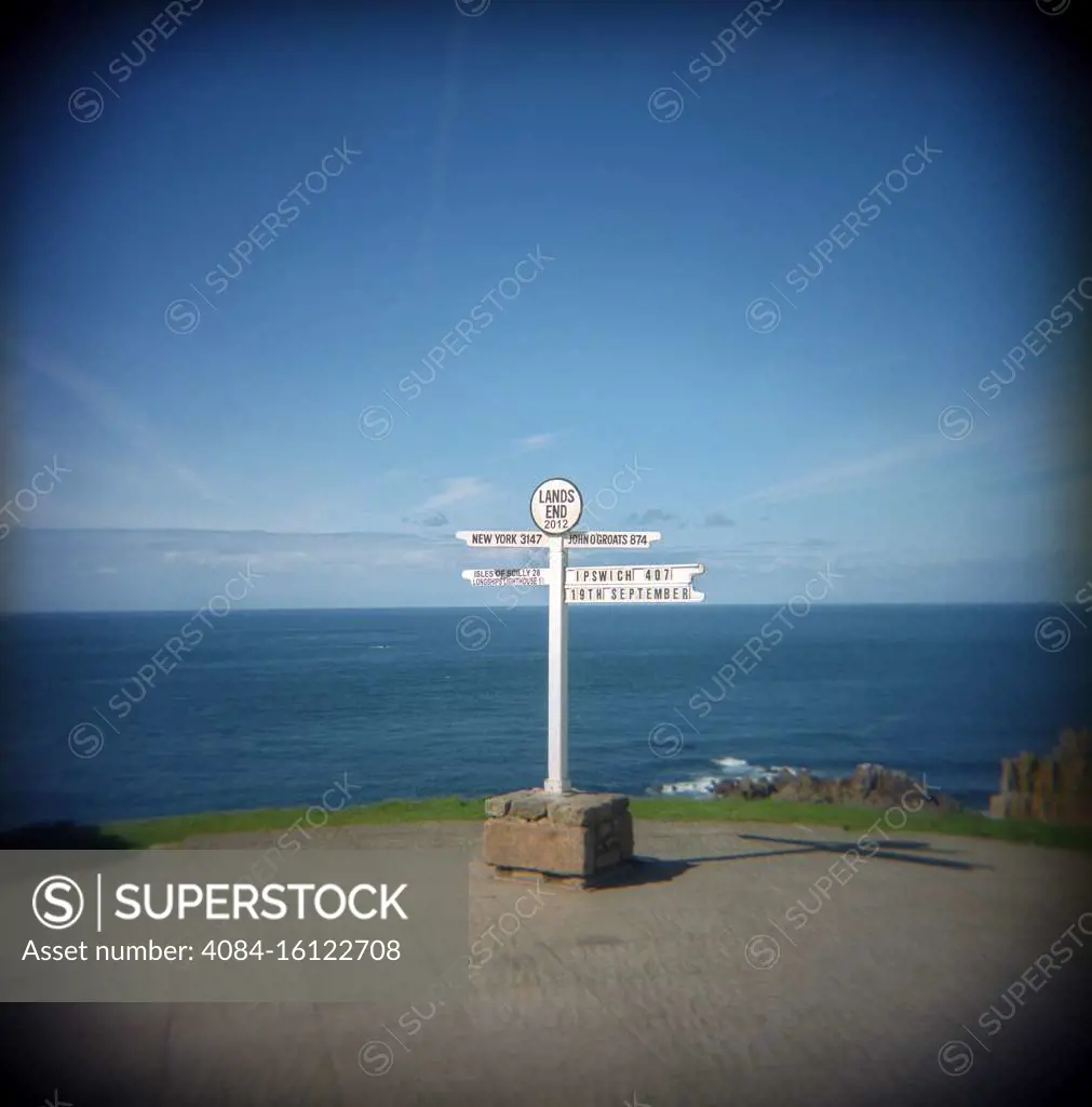 Signpost at Land's End, Cornwall, England, UK