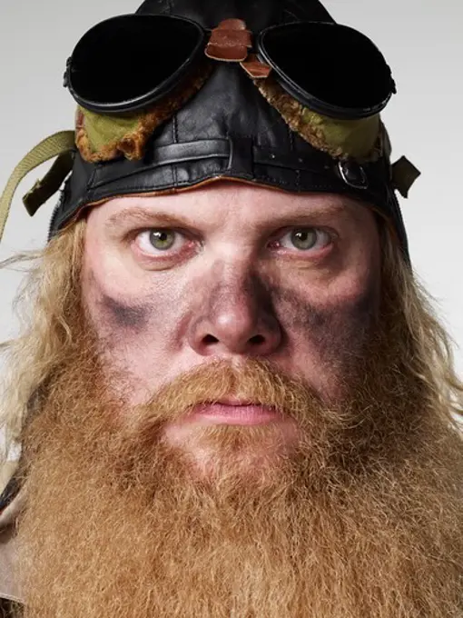 Old-Fashioned Male Aviator, Portrait, Close Up