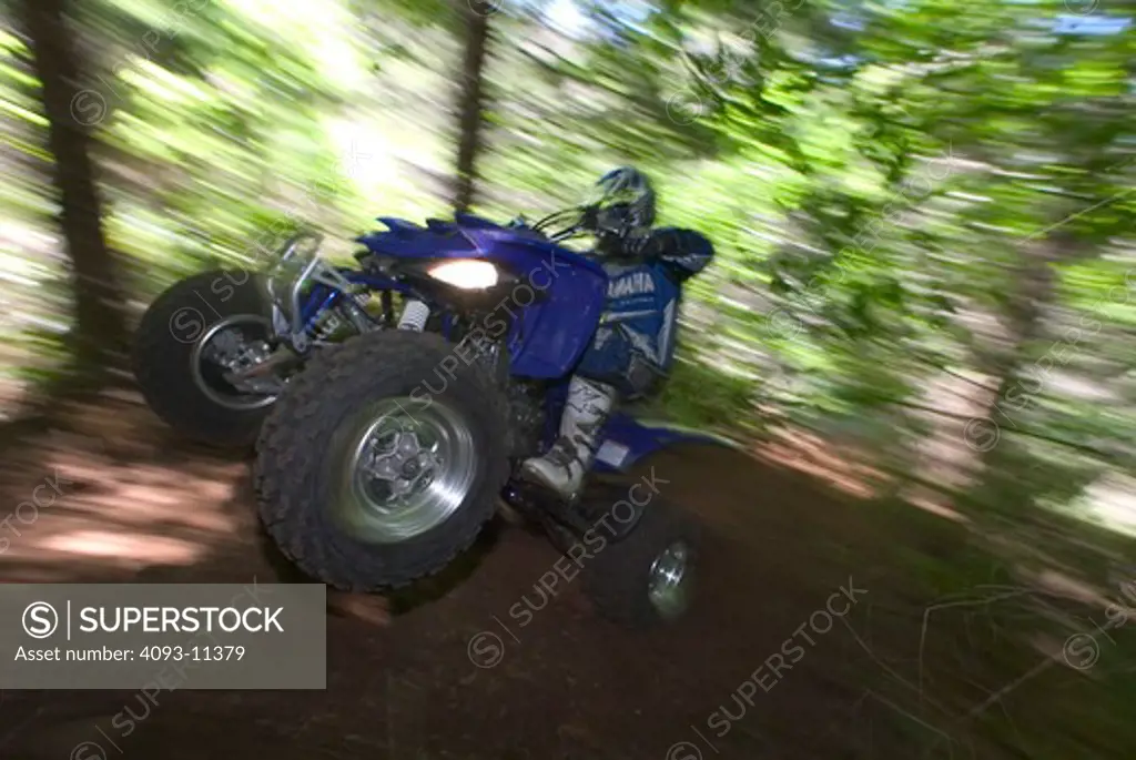 Yamaha Raptor ATV quad 2003 blue rider wheelie