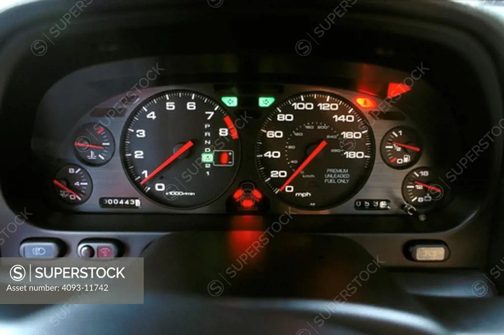 interior detail Acura NSX-t 3.2 1995 speedometer tachometer prndl turn signals gauges 1990s