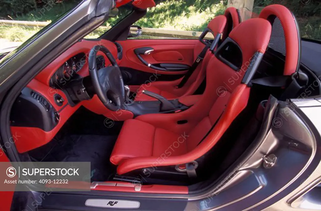 interior detail Porsche RUF Boxster 3400 S 2000 red leather seats steering wheel street