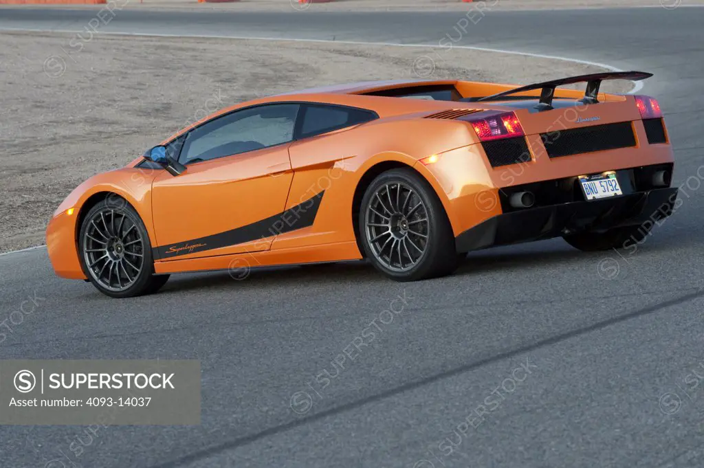 Lamborghini Gallardo Superleggera parked at edge of racetrack, side view