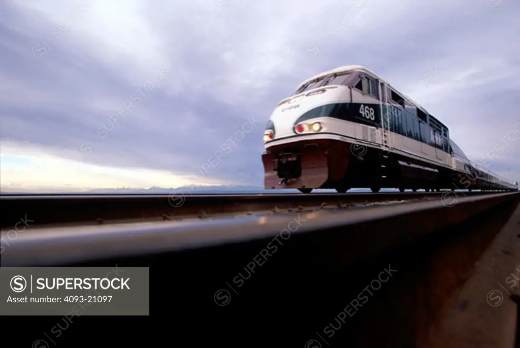 Amtrak Cascades 468 Talgo F59 passenger diesel powered electric locomotive street