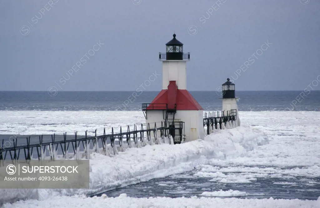 St Joseph Lighthouse Michigan winter