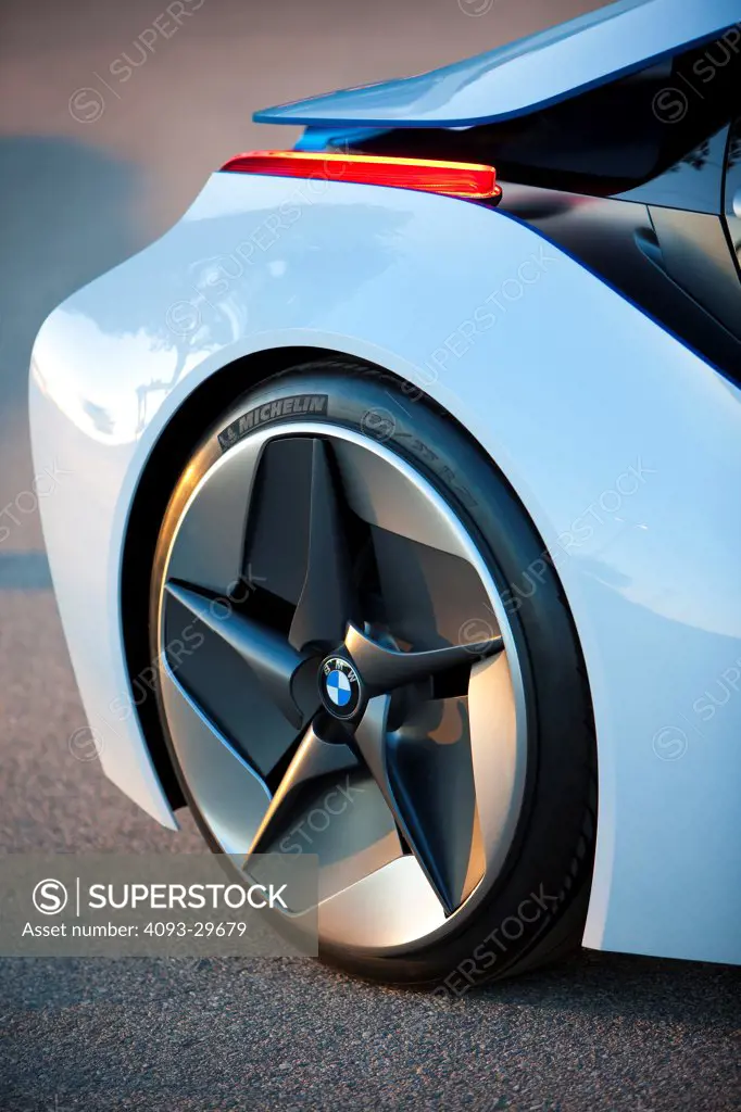 Rear exterior detail of a 2012 BMW i8 Concept car. Also known as the BMW Concept Vision Efficient Dynamics vehicle.