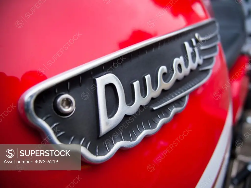 1967 Ducati 125 TS motorcycle close-up of fuel tank and logo