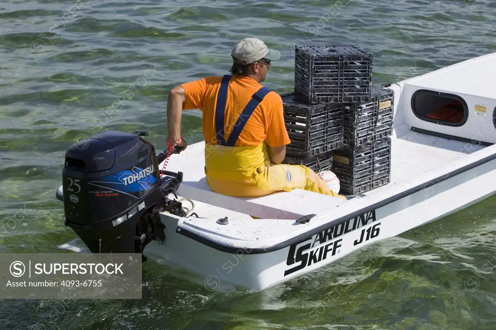 fisherman crab traps skiff outboard motor