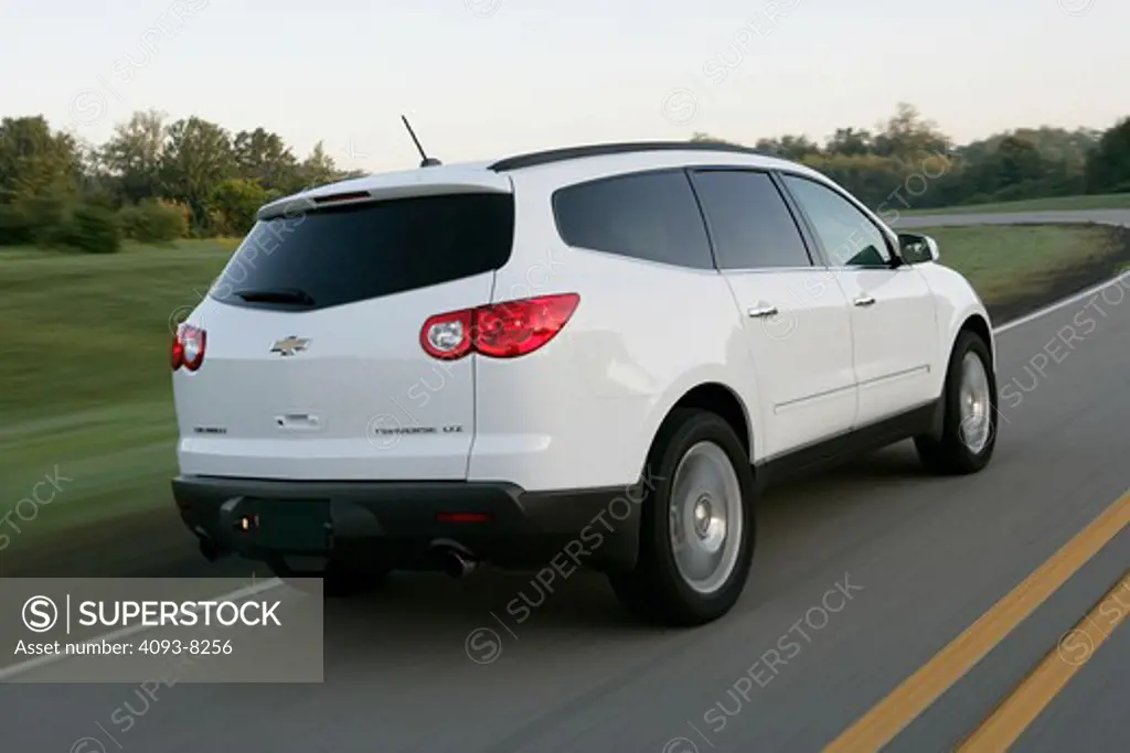 2009 Chevrolet Traverse LTZ.  The Chevrolet Traverse is a full-size crossover SUV built on the GM Lambda platform. It features a 3.6 L V6 engine with VVT and direct injection.