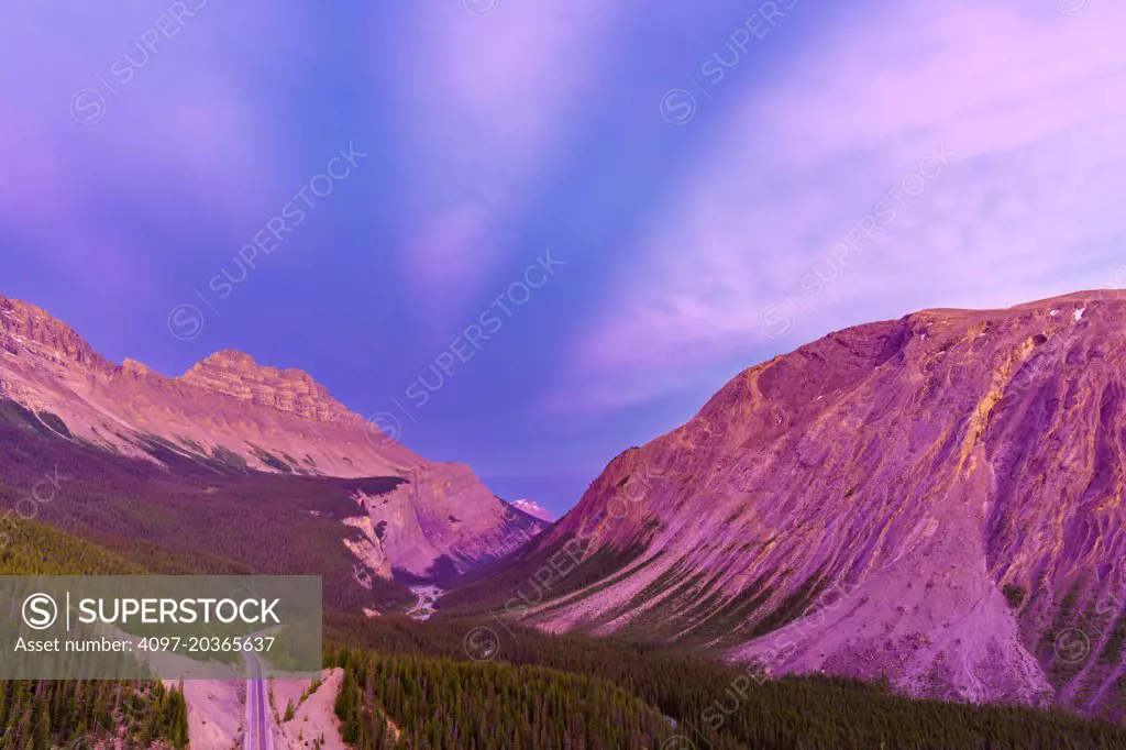 Cirrus Mountain and Big Bend Peak and route 93 (Icefields Parkway), Banff National Park; Canada