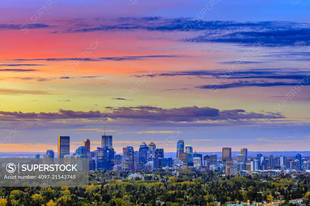 Downtown Calgary skyline at sunrise, Alberta