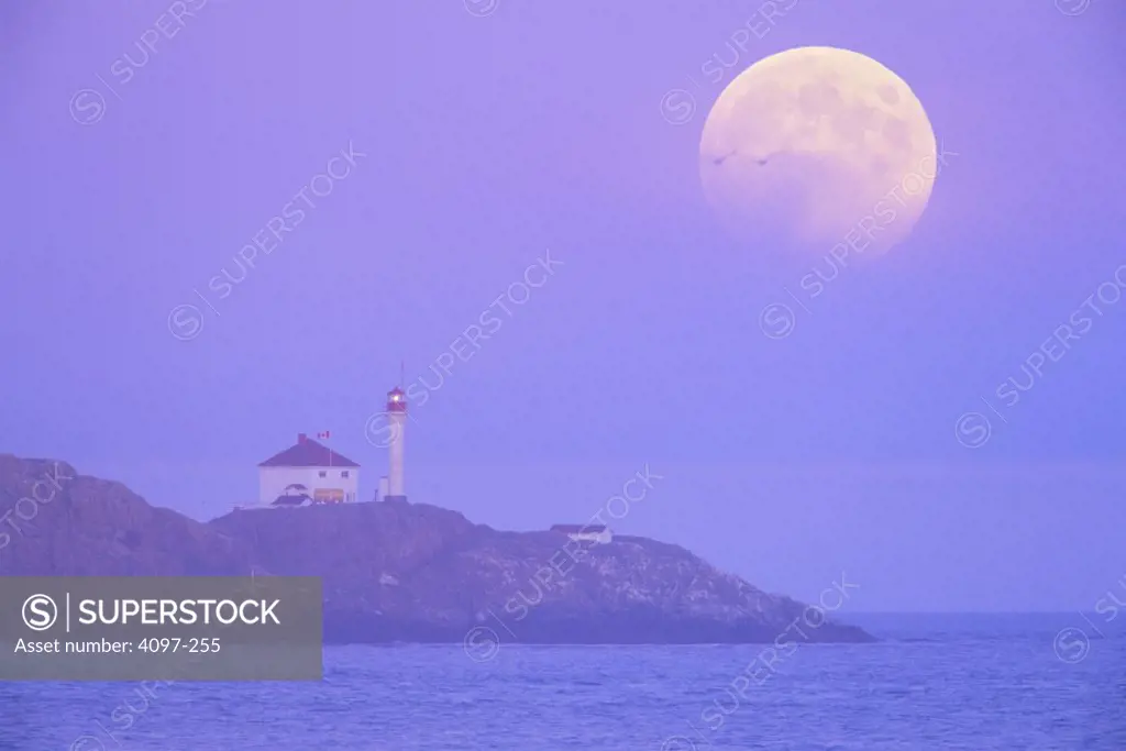 Lighthouse on a cliff, Trial Island Lighthouse, Victoria, Vancouver Island, British Columbia, Canada