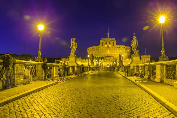 Castel Sant'Angelo and St. Angelo Bridge at dusk, Rome