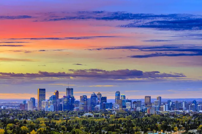 Downtown Calgary skyline at sunrise, Alberta