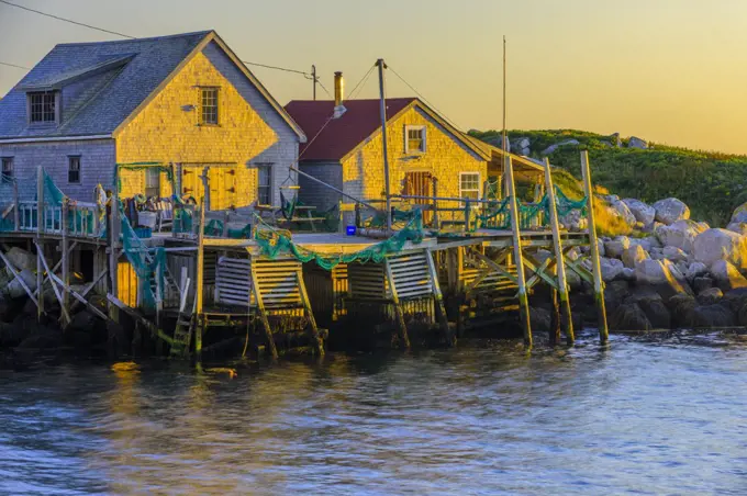 Boat sheds at sunset, Cliff Cove, Nova Scotia, Canada