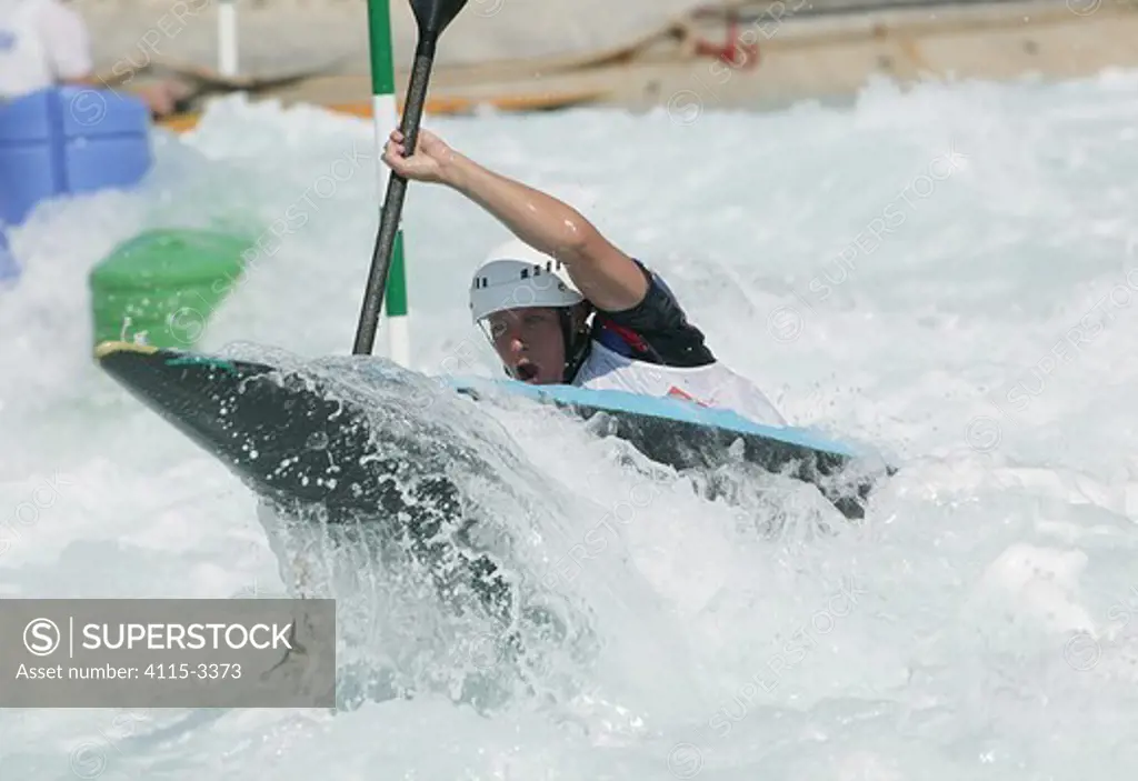 British Olympic K1 kayaker, Helen Reeves, practising at the Olympic Kayaking Centre, Olympic Games 2004, Athens, Greece.