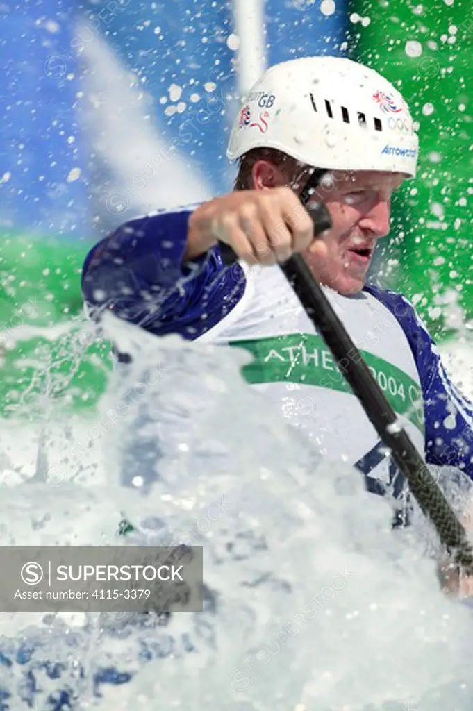 British Olympic C1 Kayaker Stuart McIntosh practising at the Olympic Kayaking Centre, Athens, Greece, 2004.