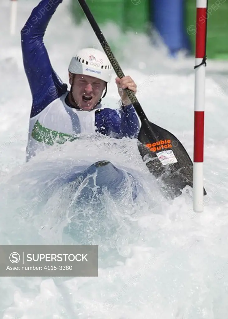 British Olympic C1 Kayaker Stuart McIntosh practising at the Olympic Kayaking Centre, Athens, Greece, 2004.