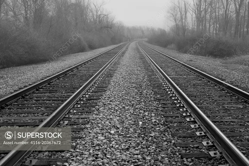 Railroad tracks, foggy morning, Cabot, AR