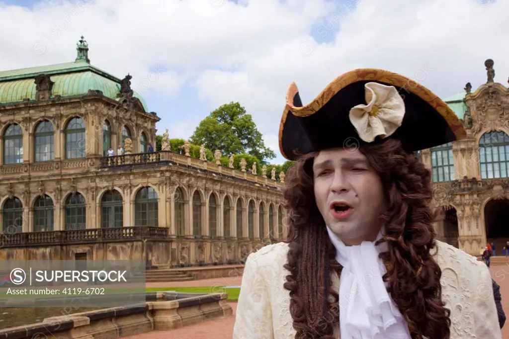 Photograph of an actor dressed as a German aristocrat in Dresden