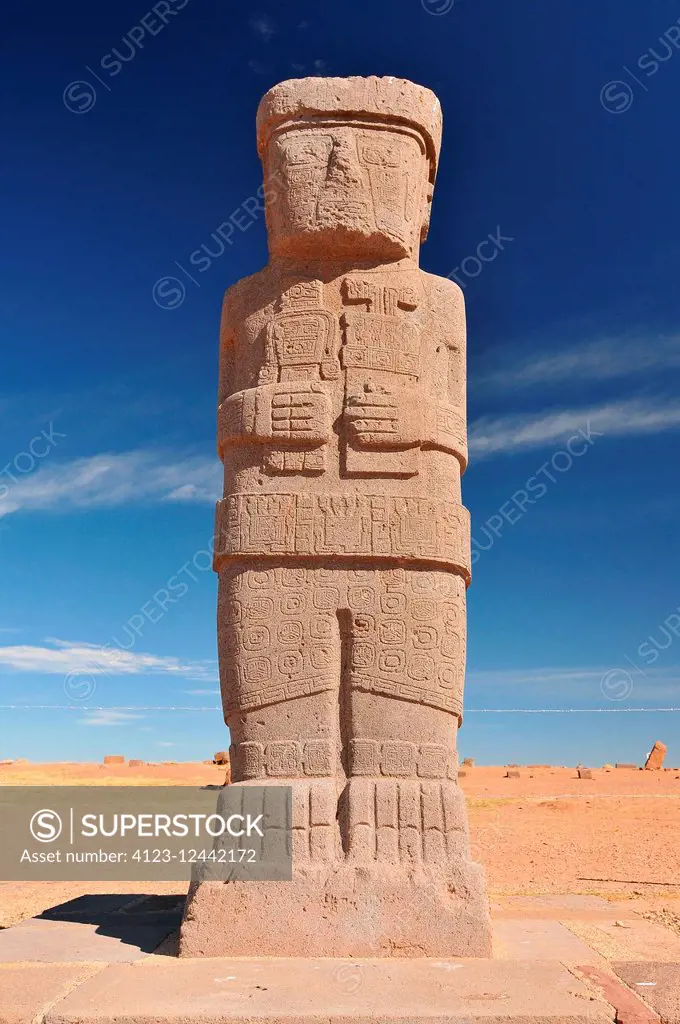 Bolivia, Tiwanaku, Kalasasaya Temple, Ponce Stela in the Sunken Courtyard