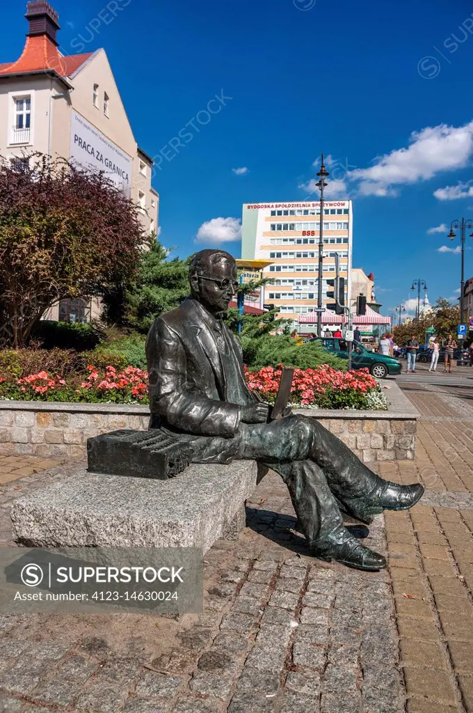 Monument - Marian Rejewski's bench. Bydgoszcz, Kuyavian-Pomeranian Voivodeship, Poland.