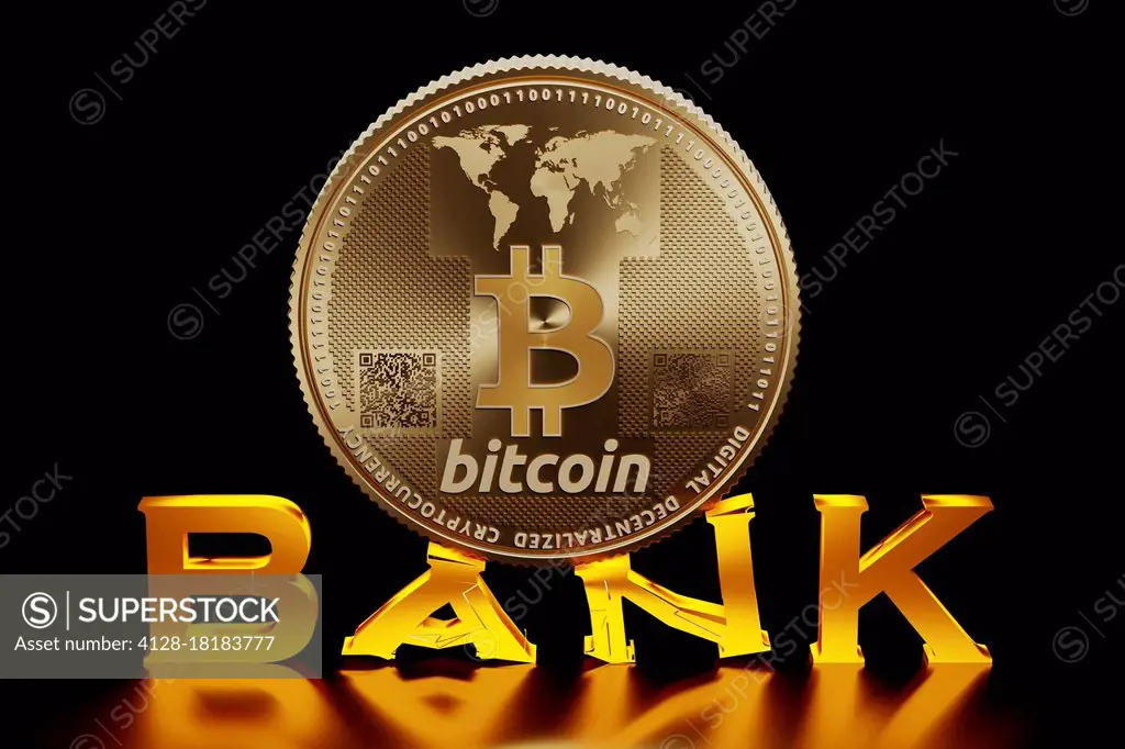 Bitcoin destroying banking, conceptual illustration