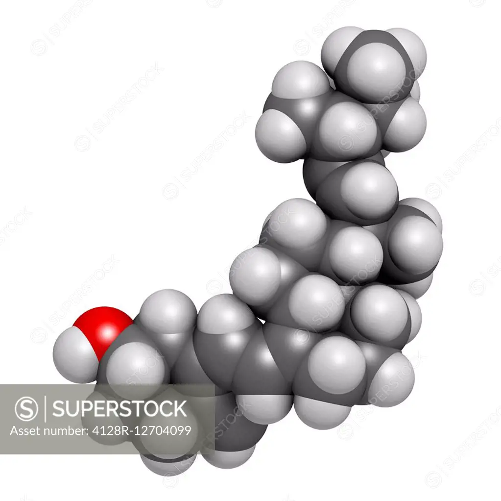 Ergocalciferol (vitamin D2) molecule. Atoms are represented as spheres with conventional colour coding: hydrogen (white), carbon (grey), oxygen (red).