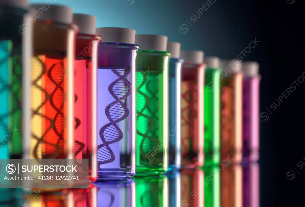 Test tubes with DNA, illustration