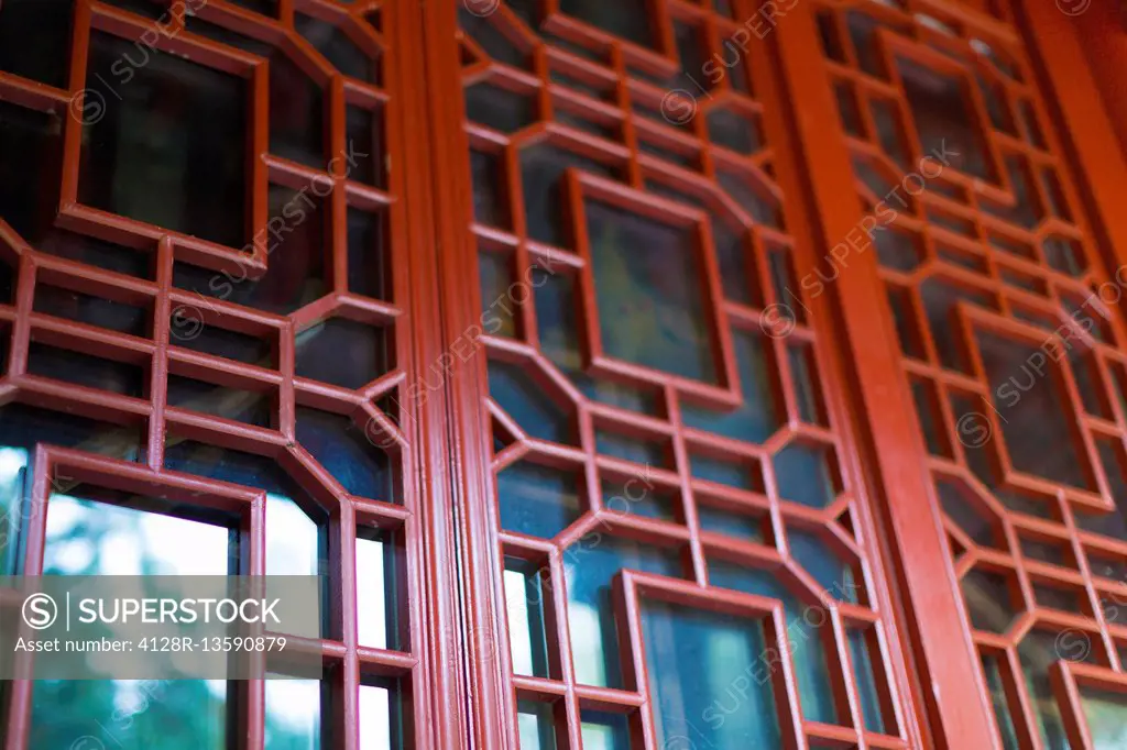 Traditional red Japanese door.