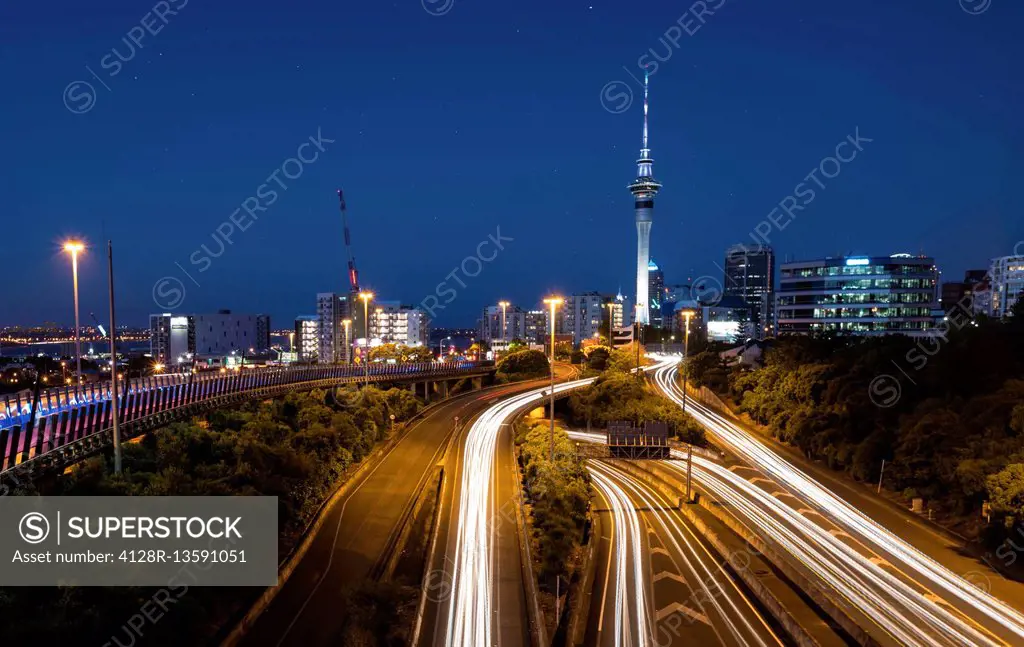 Main road with light trails, Aukland, New Zealand.