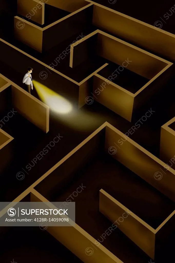 Illustration of businessman searching way in maze