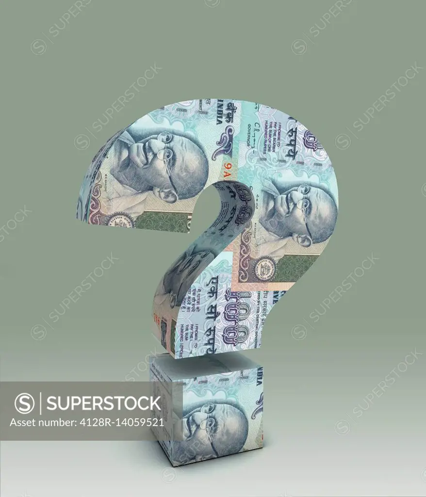 Illustration of question mark made of Indian currency