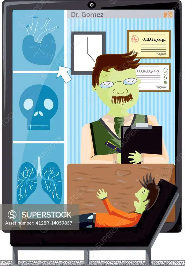 Video conference with doctor, illustration