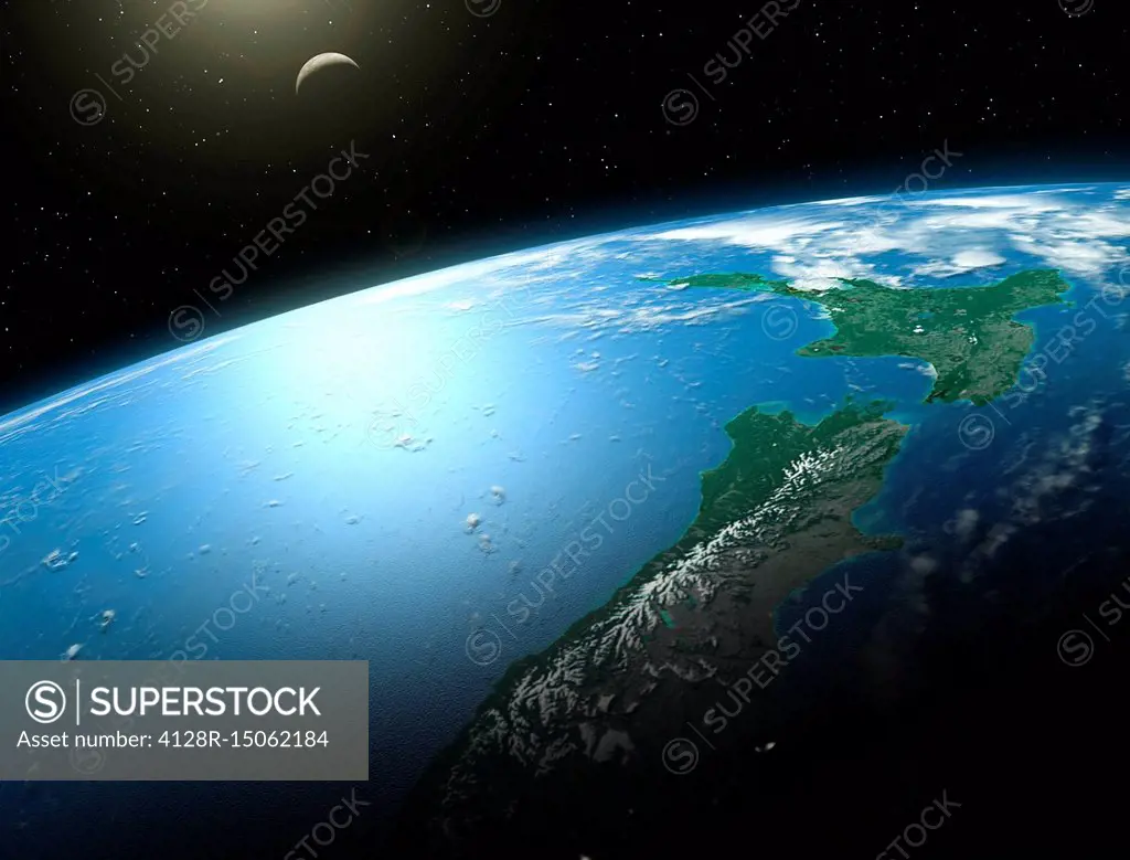 Illustration of New Zealand from space