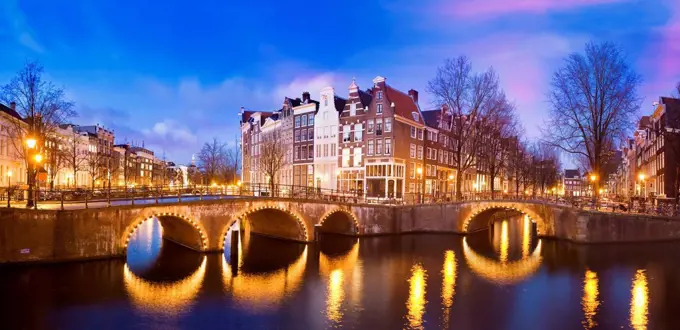 Keizersgracht Canal, Amsterdam, Netherlands, at dusk