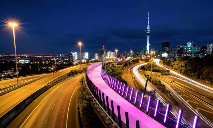 Auckland, New Zealand, at night.