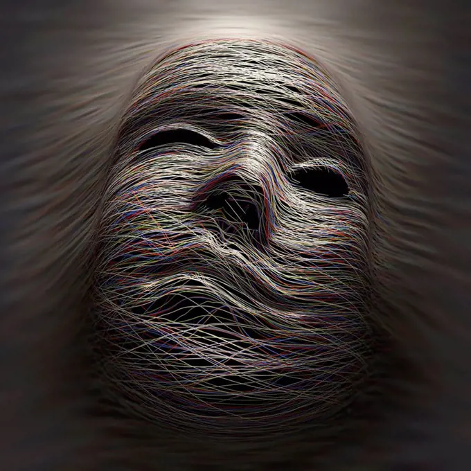 Distorted head, illustration.