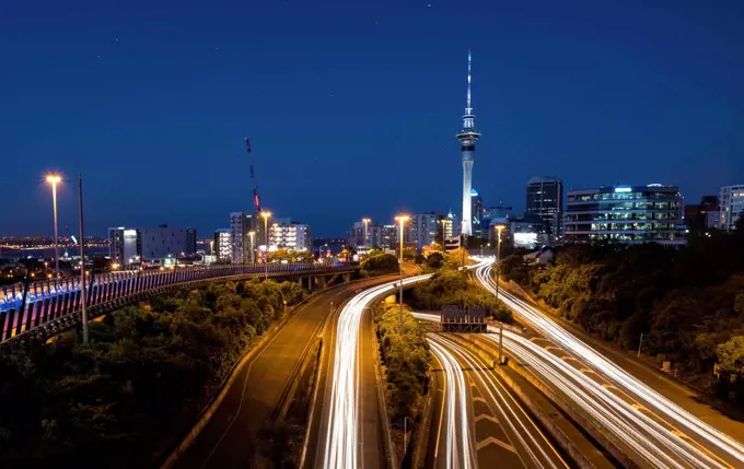 Main road with light trails, Aukland, New Zealand.