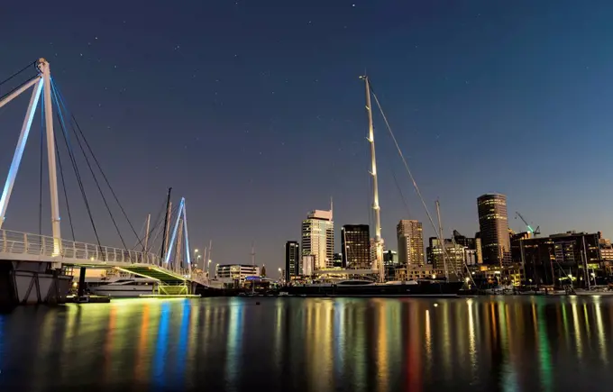 Westhaven marina at night, Aukland, New Zealand.