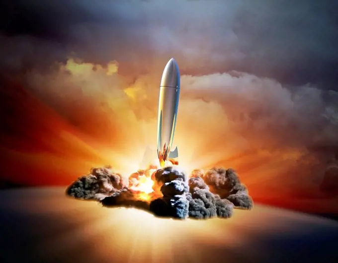 Rocket launch, computer artwork.