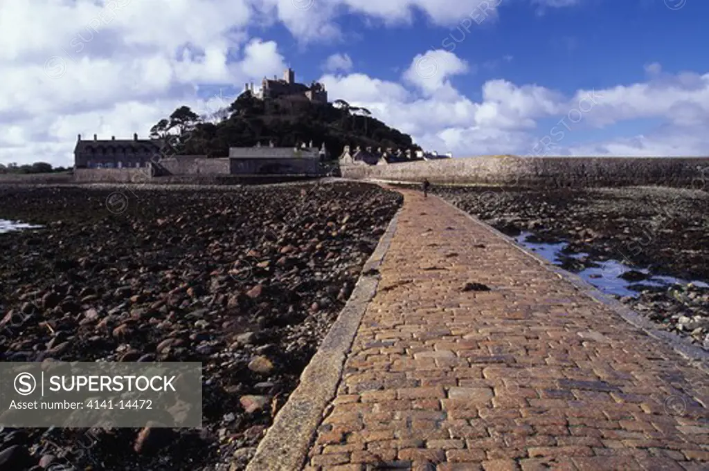 saint michael's mount the causeway to the castle exposed during low tide cornwall, england 