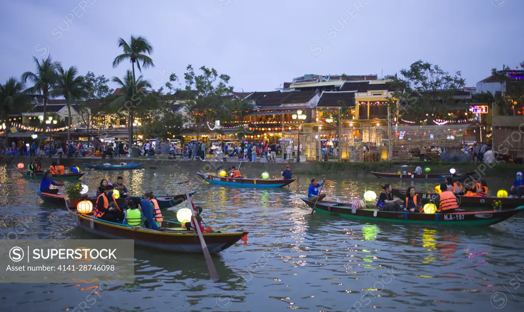 Vietnam, Hoi An, boats, people, Thu Bon River,