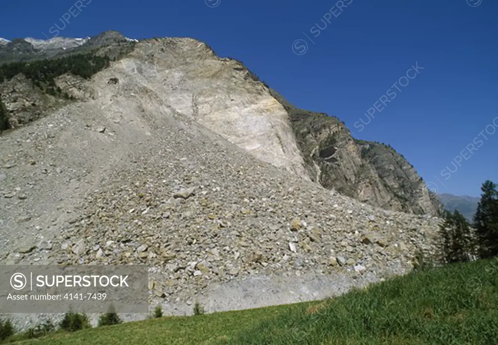 landslide rock debris randa canton of valais switzerland date of landslide: 9.5.91