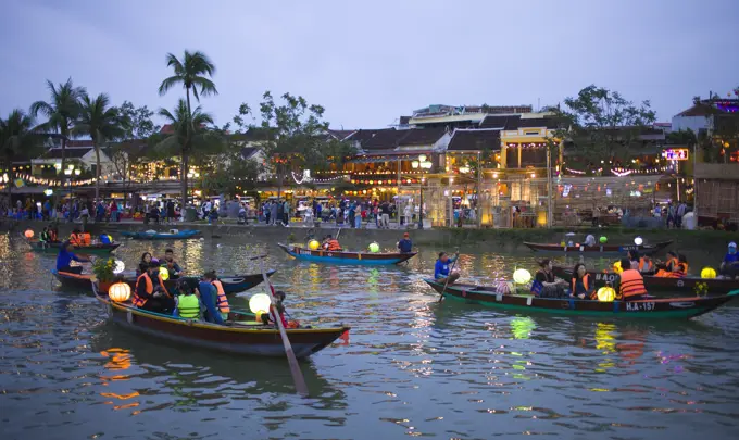 Vietnam, Hoi An, boats, people, Thu Bon River,