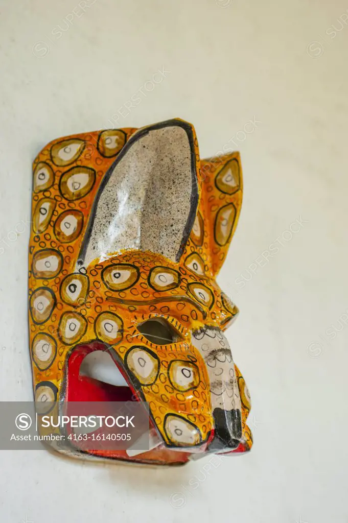 A wooden Jaguar mask in Antigua, Guatemala.