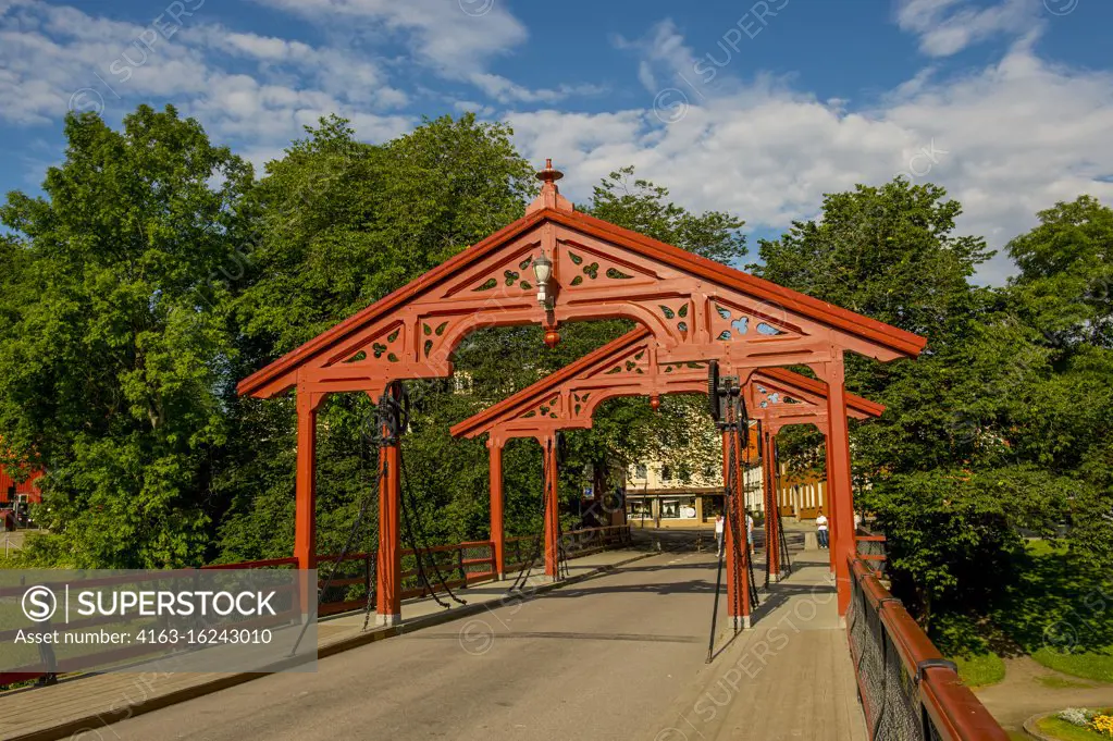 The Old Town Bridge over the Nidelva River in Trondheim, Sor-Trondelag County, Norway.