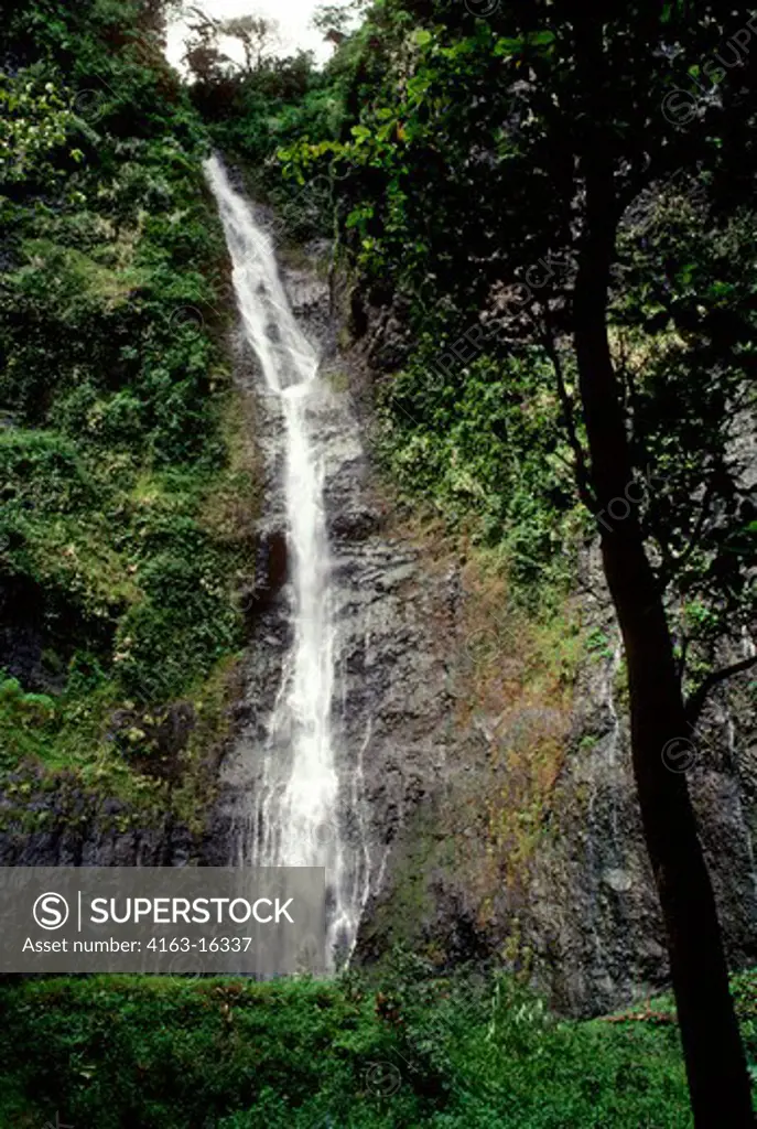 TAHITI, FRENCH POLYNESIA, WATERFALL IN RAINFOREST