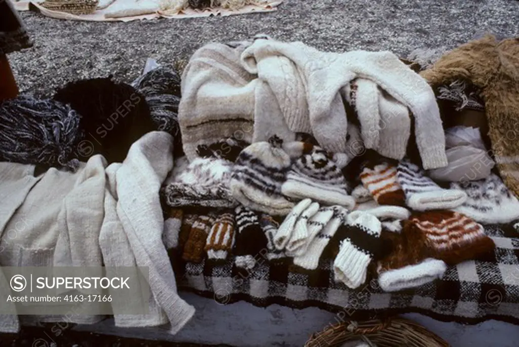 CHILE, (SOUTHERN CHILE) CHILOE ISLAND, DALCAHUE, LOCAL MARKET, HAND-MADE WOOLENS