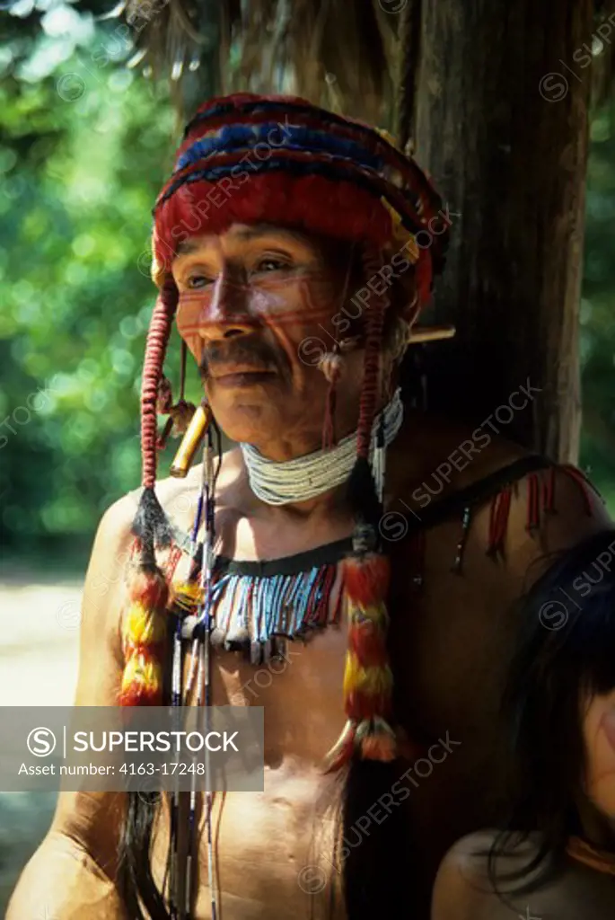 AMAZON, PERU, PORTRAIT OF JIVARO INDIAN